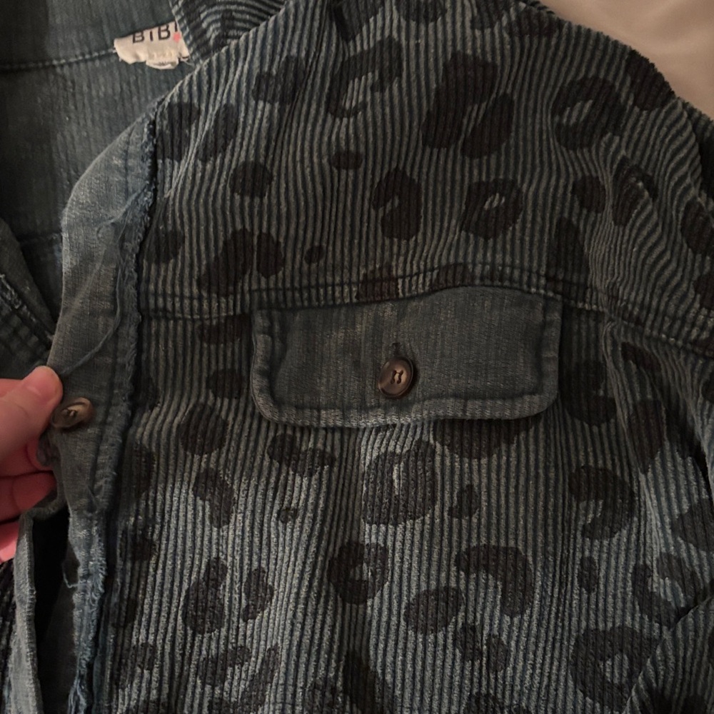 BiBi Teal Leopard party Corduroy Jacket
